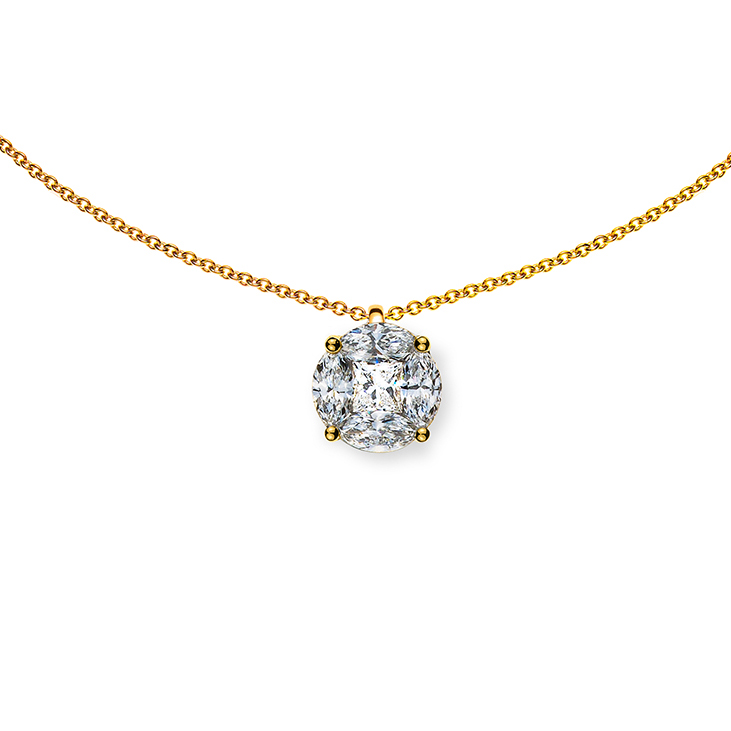 Collier Gelbgold 750, 45cm mit Brillanteinhänger, mit 4  Marquise Diamanten