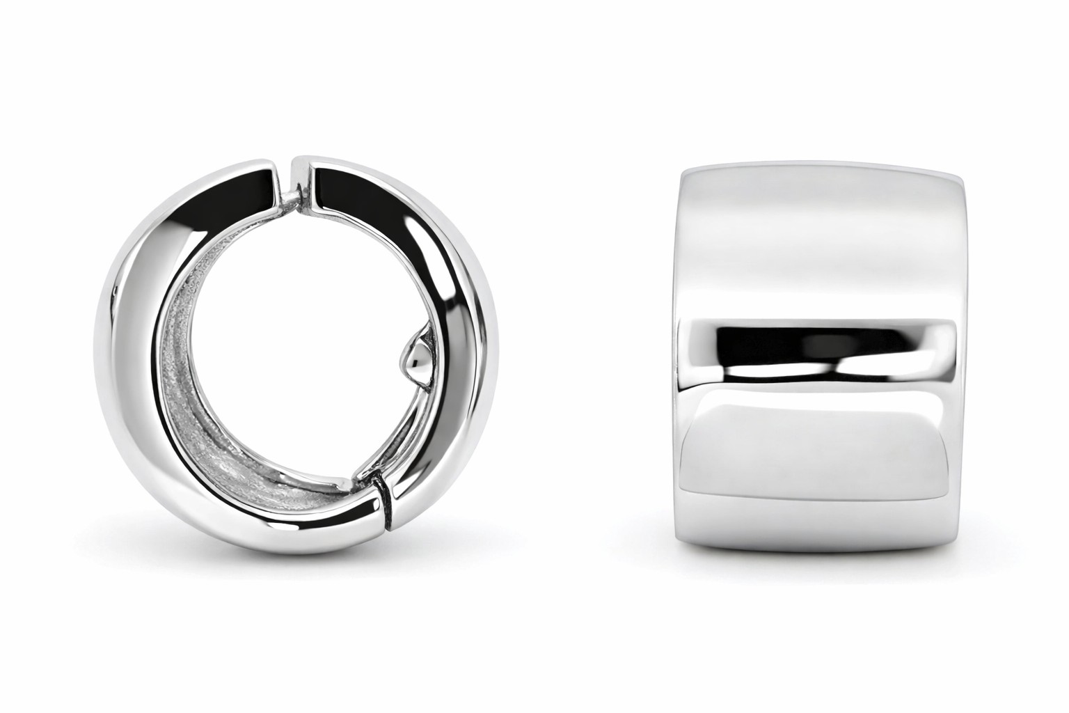 Kreolen Clip Weissgold 750, flach, breit, Handarbeit