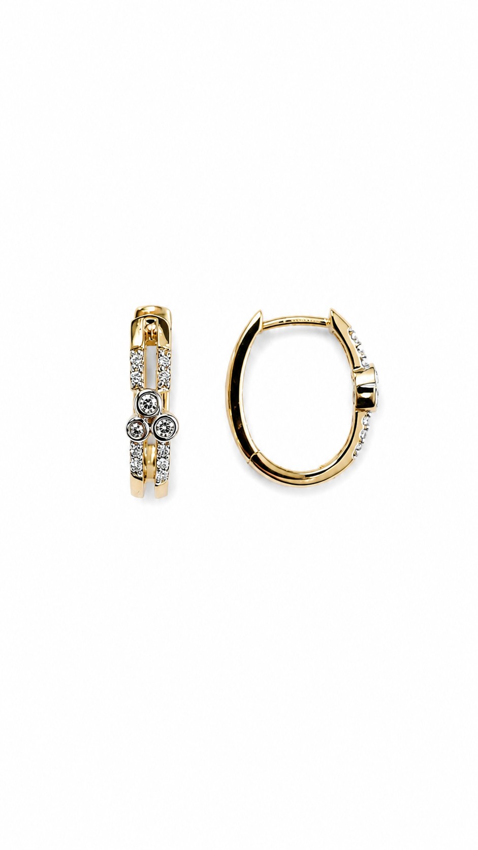 Kreolen oval mit Scharnier Gelbgold 375, 12x2mm mit 18 weissen Zirkonias