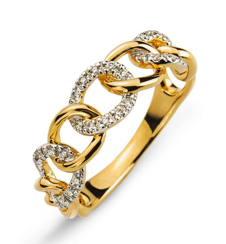 Ring ´Panzer´ Gelbgold 750 mit 30 Brillanten H SI 0.16ct.