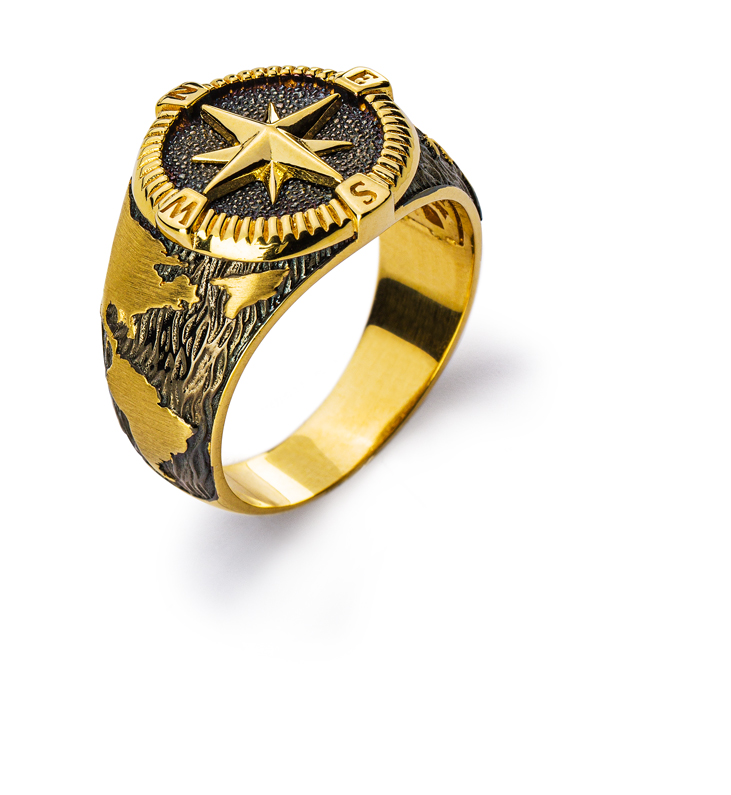 Ring ´Kompass´ Gelbgold 750 teilweise schwarzrhodiniert