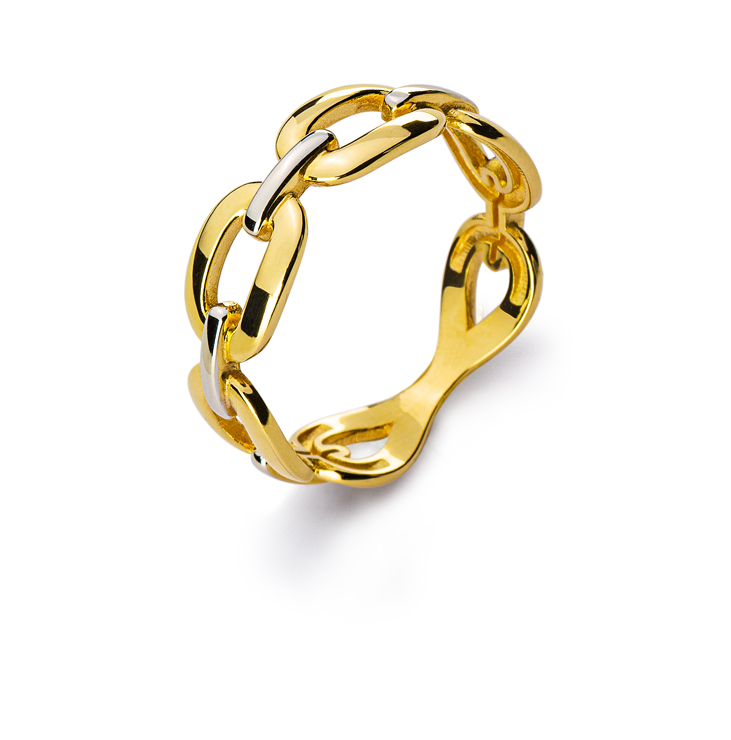Ring ´Kette´ Gelbgold 750 poliert teilrhodiniert
