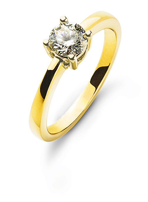 Bague solitaire 4 griffes or jaune 750  0.50ct.
