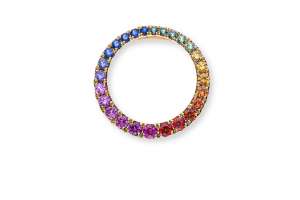 ´Rainbow´ Anhänger Kreis dégradé Gelbgold 750 mit 26 runden Saphiren 1.02ct.