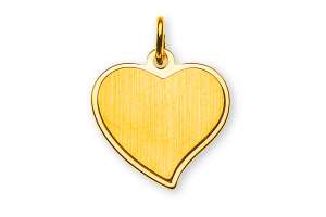 Pendentif plaque a graver en forme de coeur satiné or jaune 585, 15x15mm