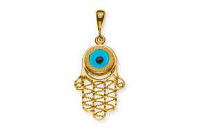Anhänger ´Fatimas Hand mit Nazar´ Gelbgold 750, 25x15mm