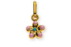 Anhänger Blume Gelbgold 375 rosa/hellblau emailliert, 6mm