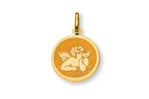 Médaille or jaune 750 ange gravure laser 12mm