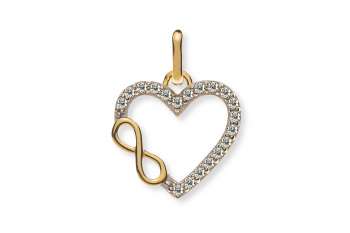Pendentif ´Infinity Heart´ or jaune 375 part. rhodié avec 19 zirconias