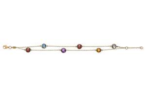 Bracelet or jaune 750 avec 6 pierres de couleures, 19cm