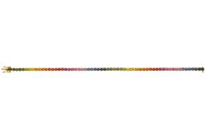 Bracelet tennis ´arc en ciel´ or jaune 750 avec 60 saphires rondes 6.19ct.