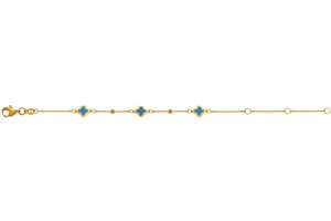 Armband ´Flowers´ Anker  Gelbgold 375, 16cm, 3 Teile emailliert blau & 2 Kugeln