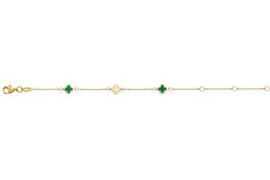 Armband ´Flowers´ Anker  Gelbgold 375, 16cm, 3 Blumen emailliert 2xgrün+1xweiss