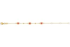 Armband ´Hearts´ Anker  Gelbgold 375, 16cm, 3 Herzen emailliert rosa
