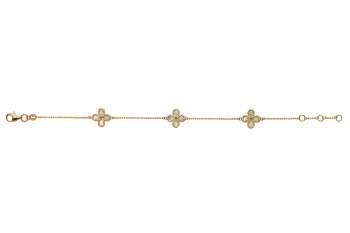 Bracelet Gelbgold 375, mit 3 integrierten Perlmutt Elementen in Kleeform