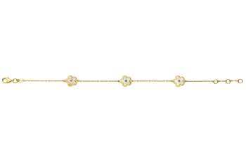 Bracelet Gelbgold 375, mit 4 integrierten Perlmutt Elementen in Blumenform