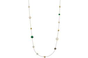 Collier or jaune 750 avec motifs en nacré tourmaline vertes, rutilquartz, quartz