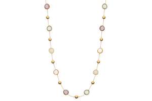 Collier Gelbgold 750, 45cm mit grünem & lila Amethyst, Rosenquartz & weissem