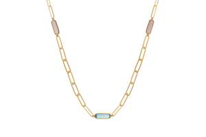 Ankercollier 4x12mm Gelbgold 750, mit Amethyst, Blautopas & Rauchquartz 45cm