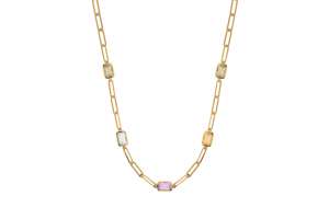 Collier Gelbgold 750, mit Farbsteine und längliche Kettenglieder, 45cm