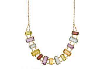 Collier Gelbgold 750 mit Farbsteinen, 45cm mit Zwischenöse bei 40 cm & 42cm