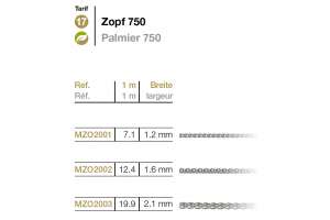 Meterketten Zopf Weissgold 750 1.2mm-2.1mm / Preisangabe ist der Grammpreis