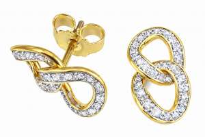 Ohstecker mit 2 Panzerteilen Gelbgold 750  mit 60 Brillanten H SI 0.22ct.