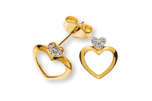 Ohrringe ´Two Hearts´ Gelbgold 750, mit 12 Brillanten H SI 0.04ct.