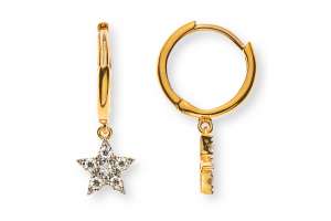 Scharnier-Kreolen ´Star´ Gelbgold 750, mit 12 Brillanten H SI 0.09ct.