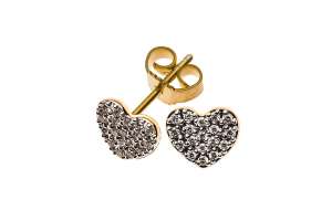 Pavé-Ohrstecker Herzform Gelbgold 750, 36 Brillanten 0.13ct.