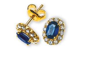 Boucles d´oreilles or jaune 750 avec 2 saphires totale 1.29ct. et