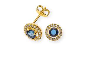 Boucles d´oreilles or jaune 750 avec 2 saphires totale 0.48ct. et