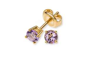 Ohrringe Gelbgold 750 mit 2 Amethysten 4-Griff