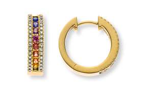 Créoles à charnière ´arc en ciel´ or jaune 750 avec 18 saphires ronde 0.53ct. et