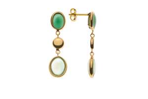 Boucles d´oreilles or jaune 750 avec 2 cabochons 1 tourmalin + 1 améthyste verts