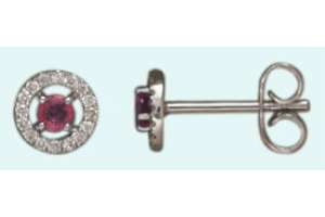 Boucles d´oreilles or gris 750 avec 2 rubis totale 0.17ct. et