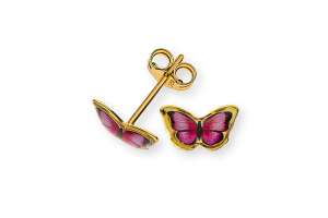 Boucles d´oreilles or jaune 750 papillon rosé
