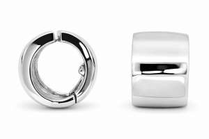 Kreolen Clip Weissgold 750, flach, breit, Handarbeit