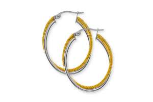 Créoles ovales or bicolore (or jaune/or gris) 750 tube ronde 17x22x3mm,