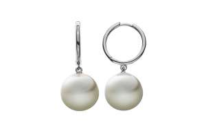 Créoles à charnière or gris 750, avec 2 Perles blanches