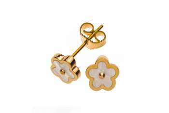 Ohrringe Gelbgold 375, mit Perlmutt Element in Blumenform