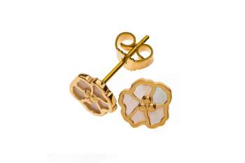 Ohrringe Gelbgold 375, mit Perlmutt Element in Rosenform