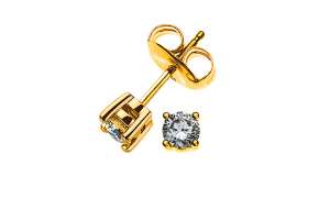Clous d´oreilles solitaires 4-griffes or jaune 750 0.20ct. avec