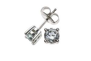 Clous d´oreilles solitaires 4-griffes or gris 750 1.00ct. avec