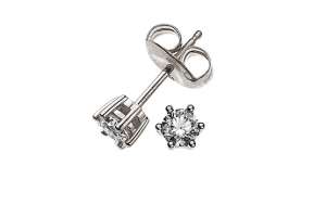 Clous d´oreilles solitaires 6-griffes or gris 750 0.15ct. avec
