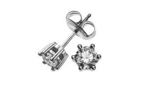 Clous d´oreilles solitaires 6 griffes or gris 750 0.76ct. avec