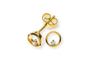 Ohrstecker Kreis offen Gelbgold 375 mit 2 weissen Zirkonias 7mm