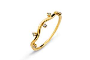 Ring ´Wave´ Gelbgold 750 mit 5 Brillanten H SI 0.05ct., 4-Grifffassung