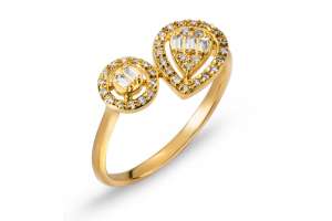 Bague or jaune 750 avec 1 élément rond et 1 en forme de goutte