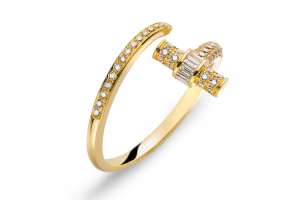 Ring mit offener Schiene und rundem Ringkopf Gelbgold 750